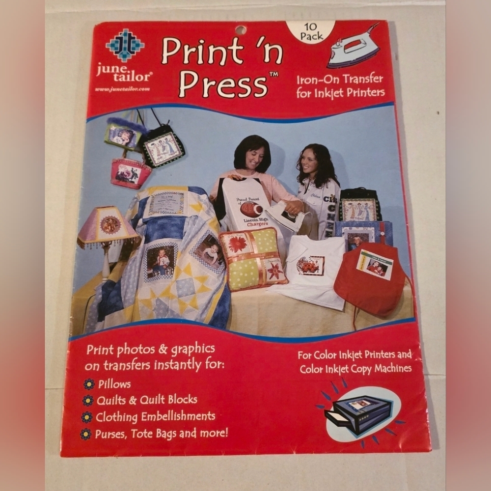 Print 'n Press Iron-On Transfer Paper for Inkjet, 8.5"X11" 10/Pkg White, NEW PKG